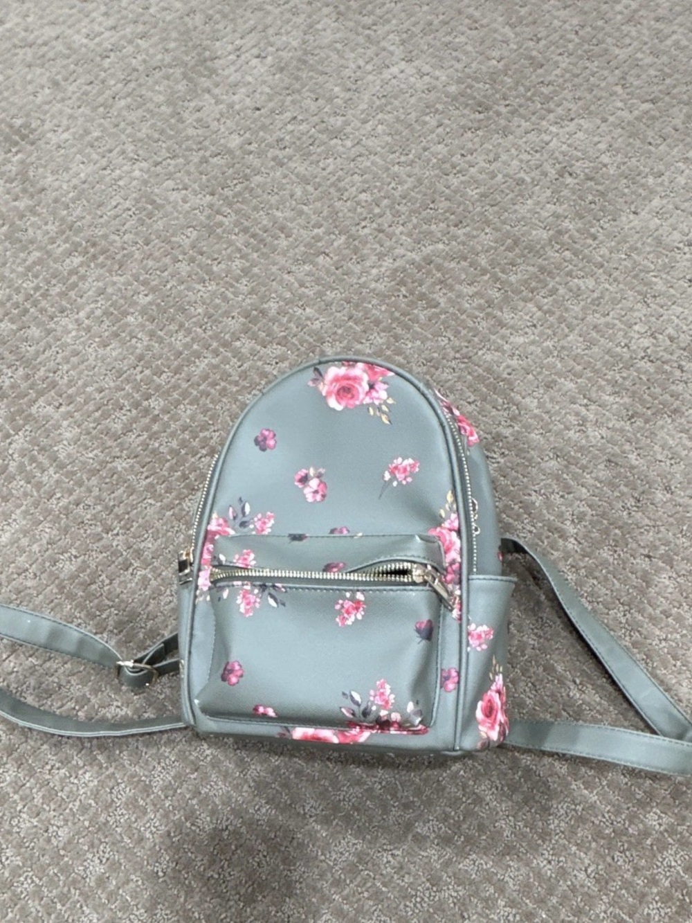 Mini Floral Backpack -Green with Pink Roses